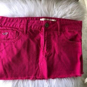 Hollister hot pink cut off mini jean skirt